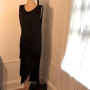 All Saints draped midi dress with asymmetric hem.